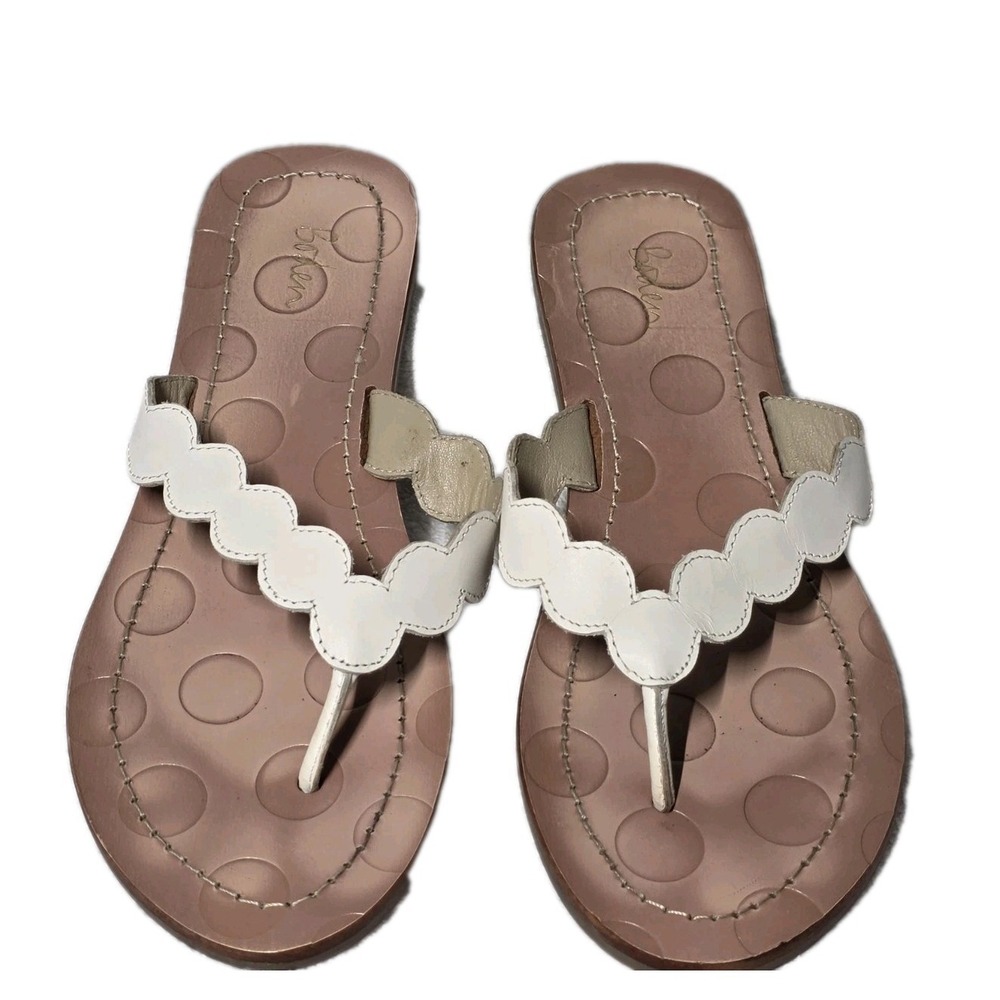 Boden Harriet Leather Scalloped Sandals Size 6.5 White Flip Flop